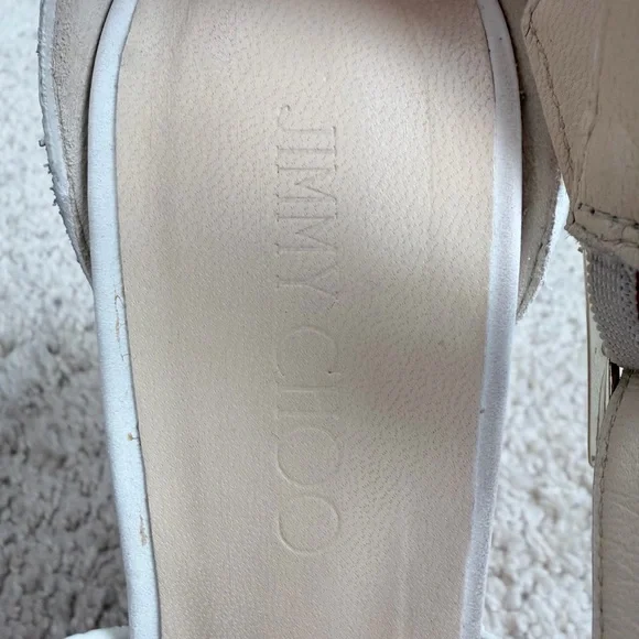 Jimmy Choo White Woven Leather Portia Cork Wedge Platform Sandals Sz 38.5 US 8.5 - Picture 5 of 11